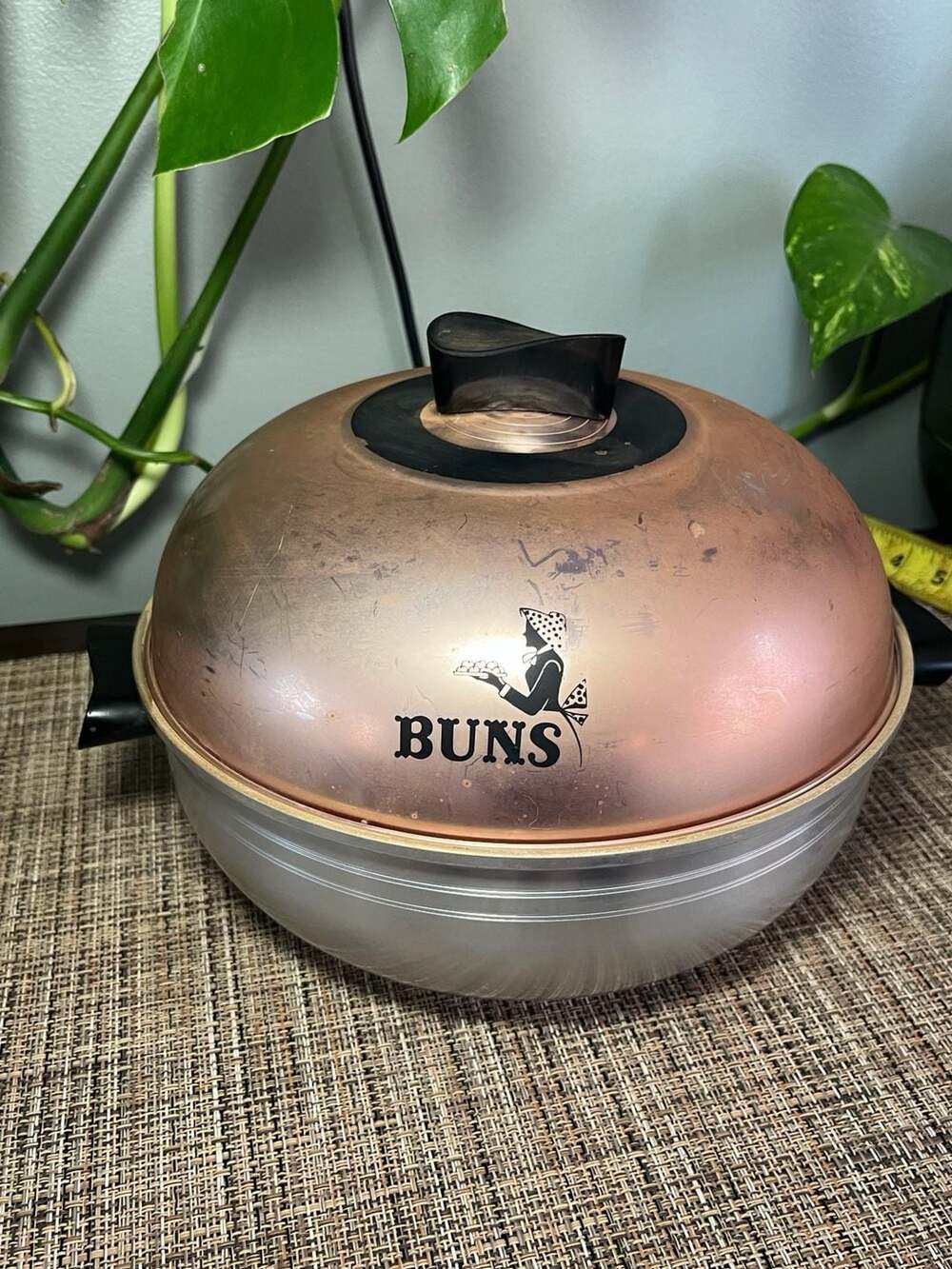 Vintage West Bend Aluminum Serving Oven Bun Warmer with Copper Lid